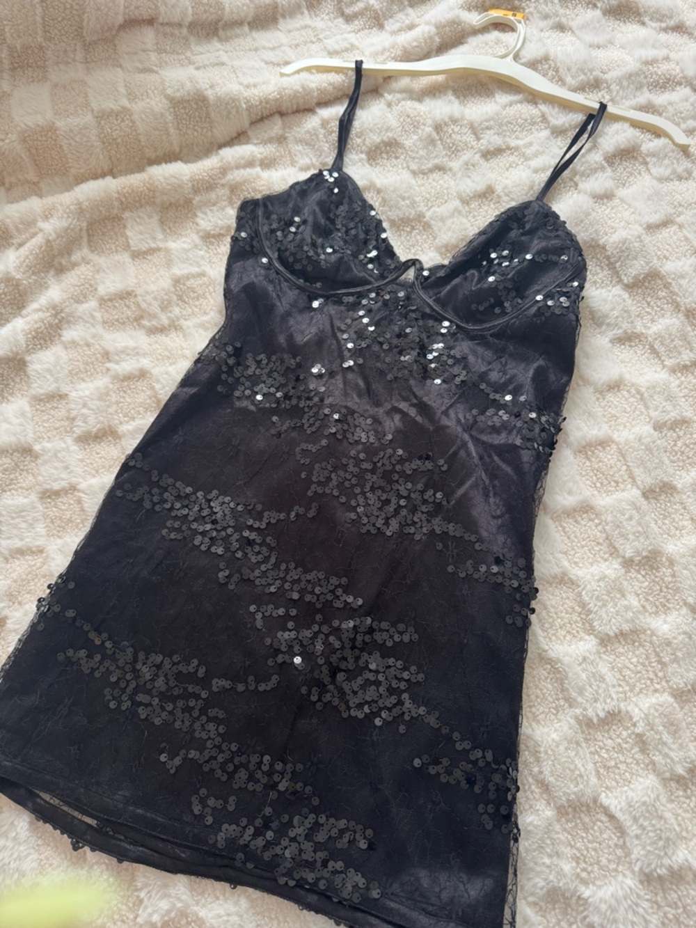 Lulus Black Sequin and Lace mini dress. Size Large NWT